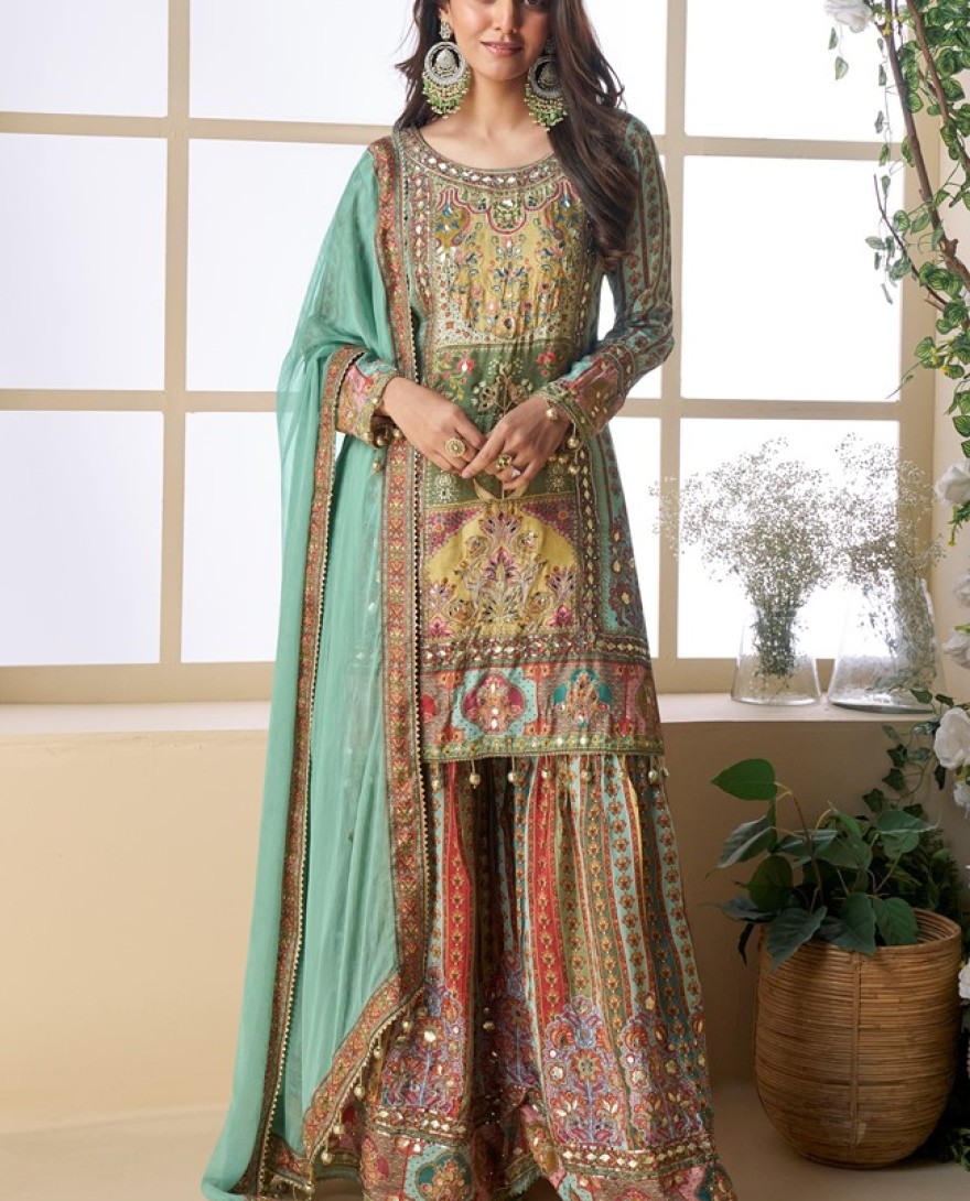 5838 - Mint Royalty: The Mughal Muse Look sharara set 